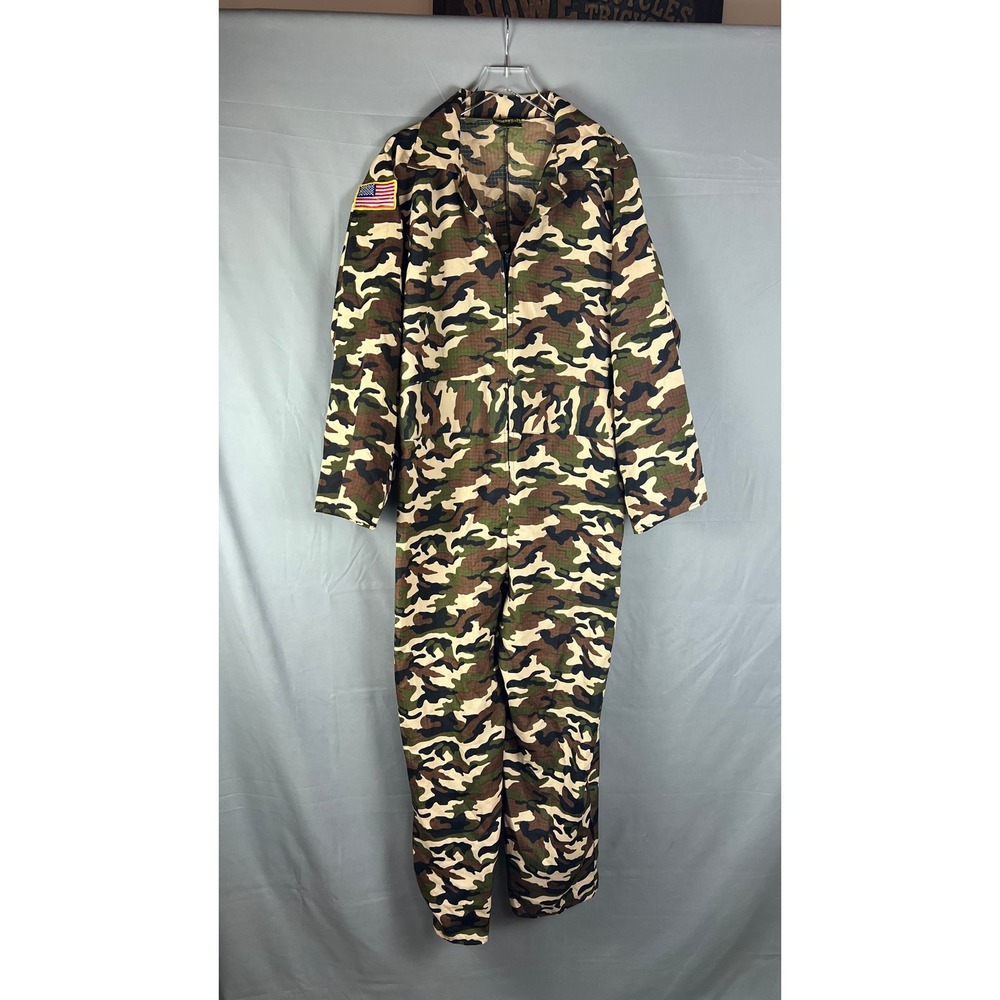 Underwraps Costumes Army Jumpsuit Mens XL Multi Camouflage Flag Patch Field Gear